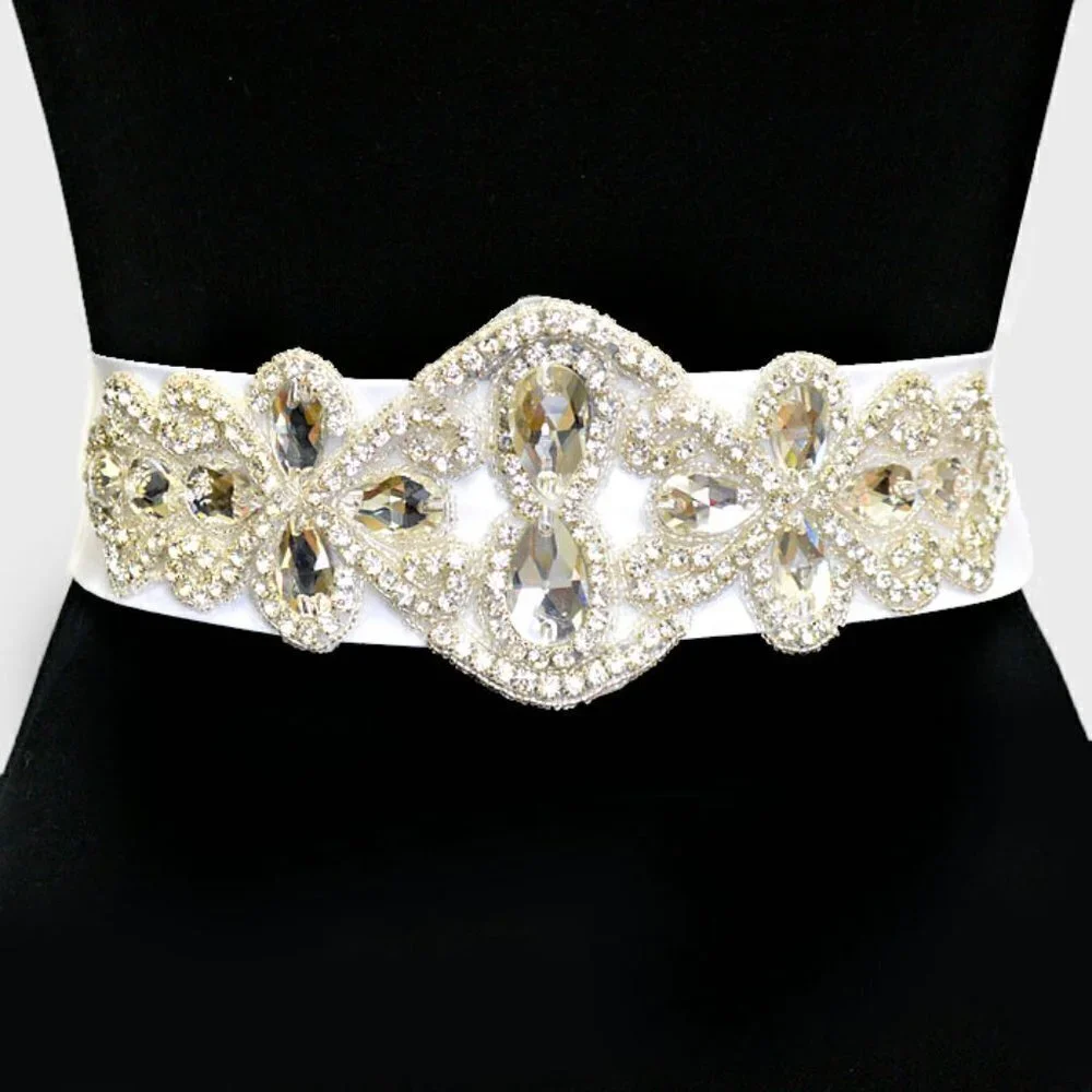 NWT Bridal Wedding Crystal Bead Ribbon Sash Belt H